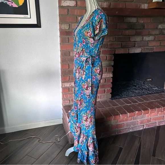 Auguste Beach House Frill Wrap Floral Maxi Dress in Blue Sz 6 - Picture 7 of 12